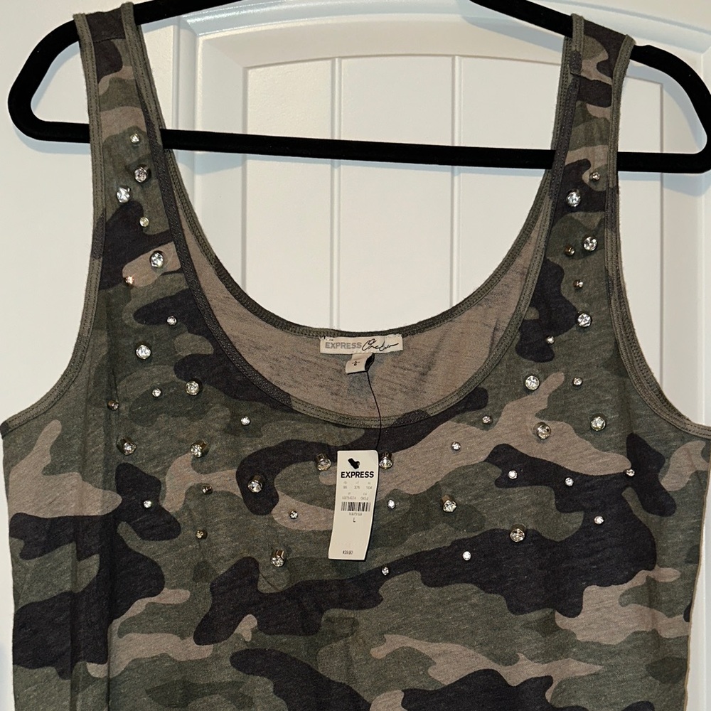 Express Camouflage Tank Top with Embellishments